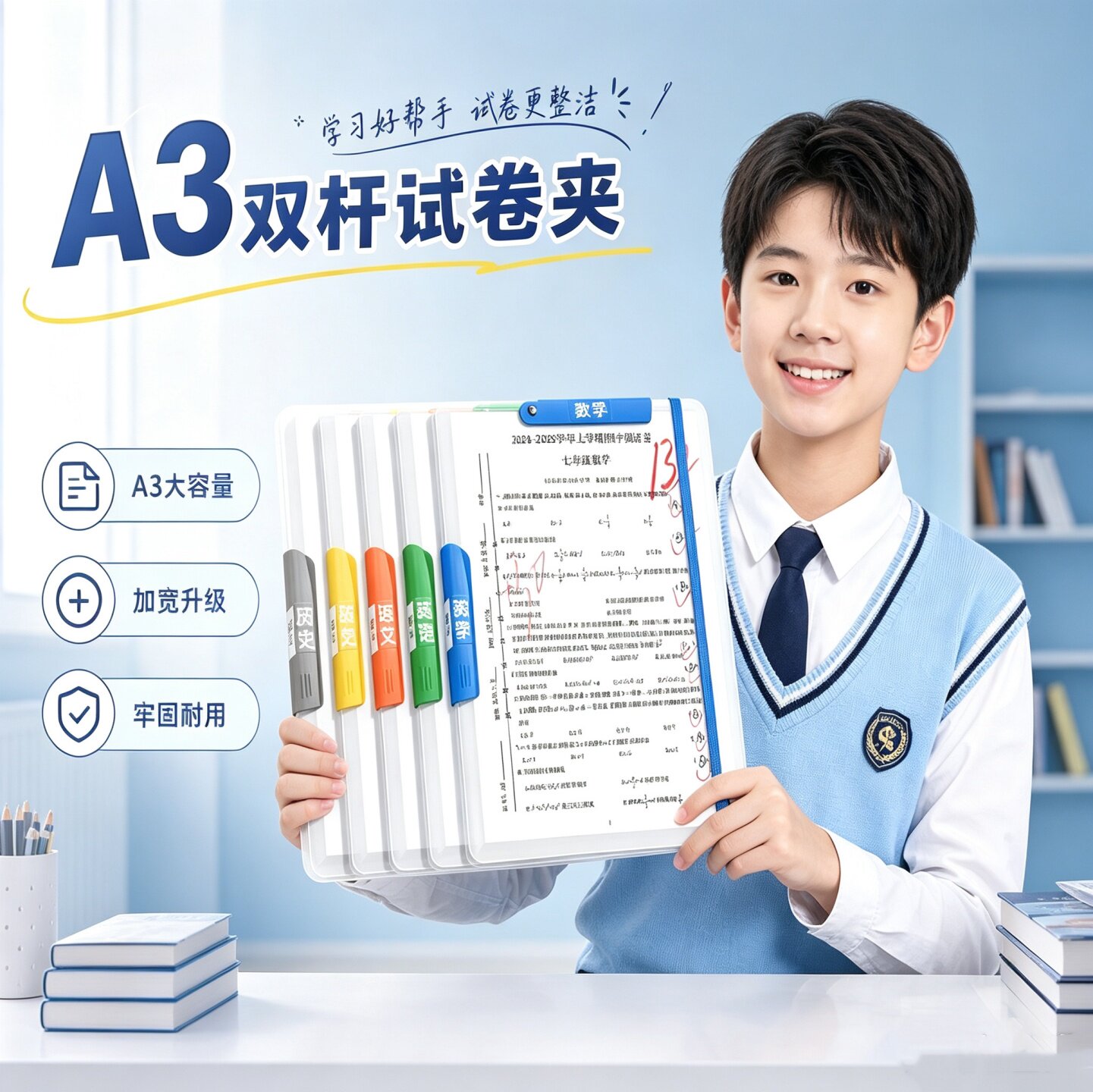 双拉杆A3深色复古试卷夹收纳袋绑带文件夹学生专用试卷资料整理夹