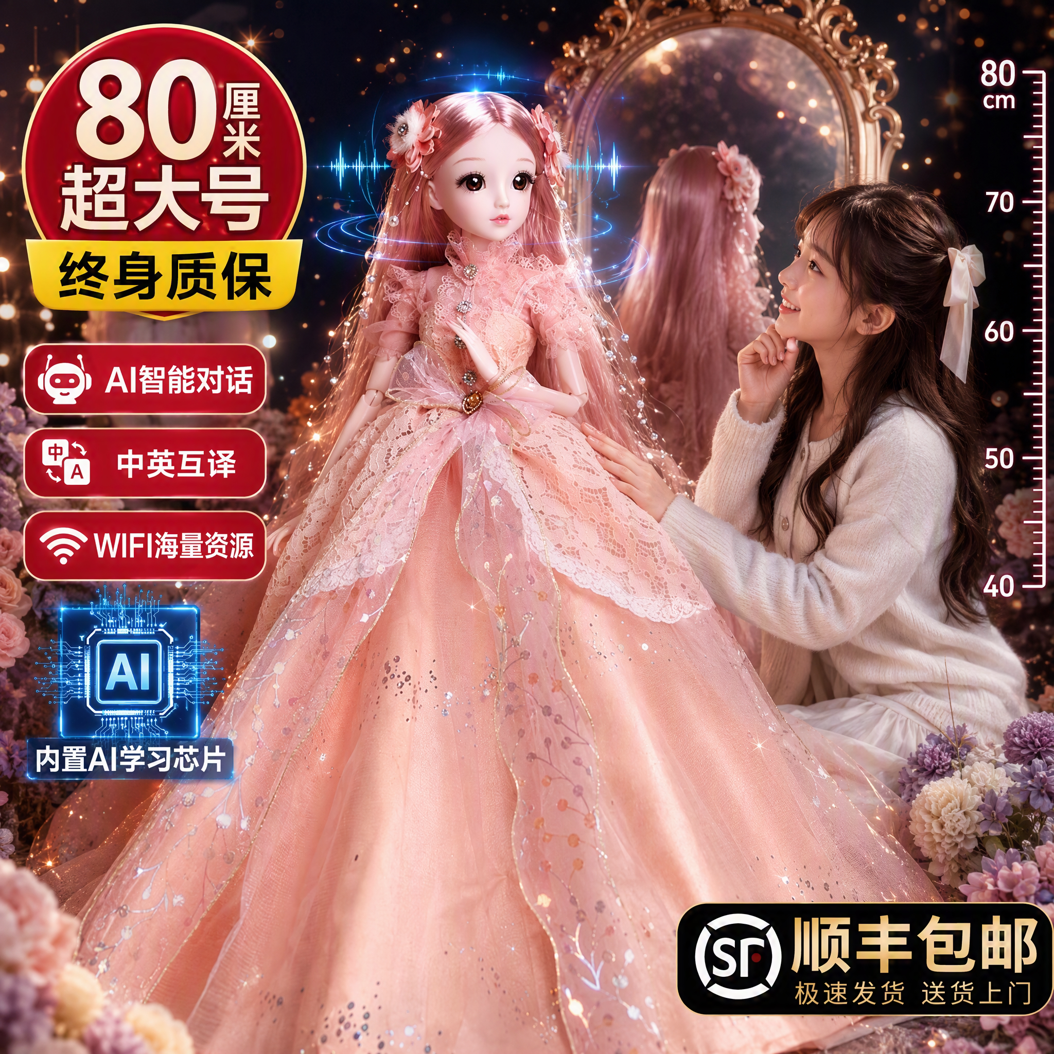 80厘米大洋娃娃WiFi芯片智能对话