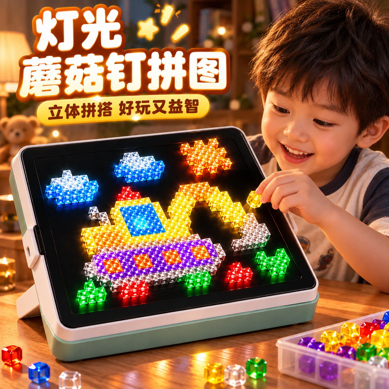 灯光蘑菇钉儿童益智玩具大颗粒