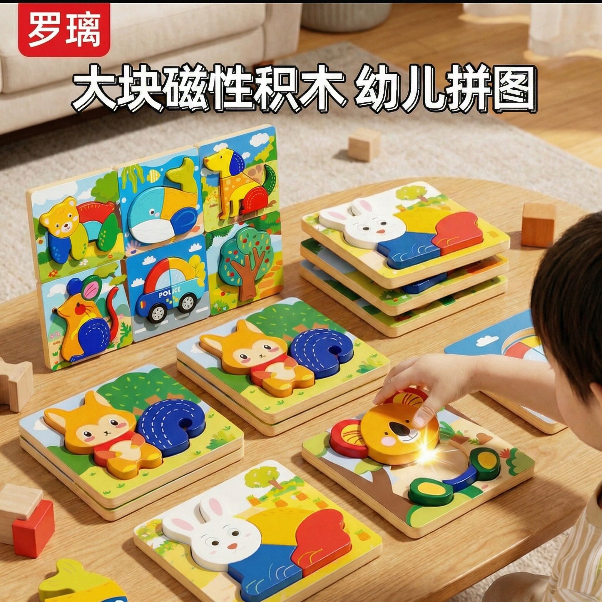 幼儿童木质磁力益智积木玩具拼图