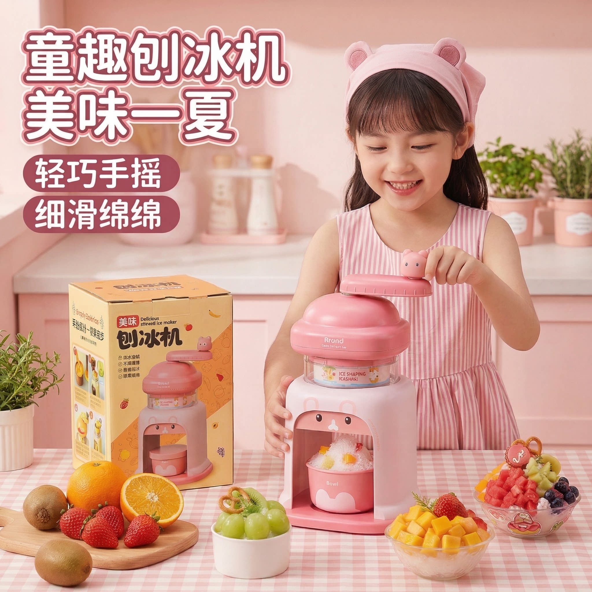 手摇刨冰机六一儿童节礼物女孩玩具手工diy制作沙冰机自制冰淇淋