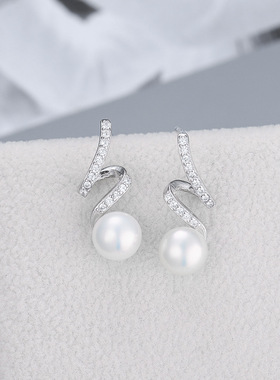 日系coss kokos925银淡水珍珠耳钉女时尚简约扭线耳环diy空托