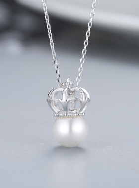 日系coss kokos925银女皇冠项链珍珠吊坠百搭diy空托项