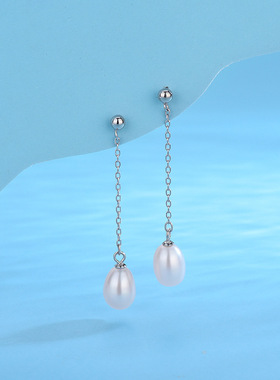 日系coss kokos925银甜美小珍珠耳线女气质森系短款养耳洞耳坠