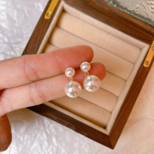 日系coss koko925银双珍珠耳钉女法式复古高级感贝珠耳坠diy空托