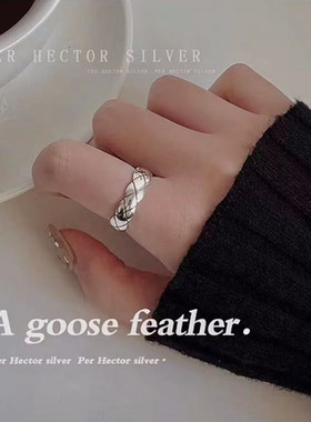 日系coss koko菱格戒指s925银做旧纹理交叉开口小香风情侣款食指