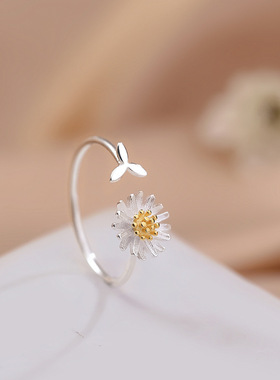 日系coss kokos925银小雏菊太阳花戒指女潮新款开口可调节简约