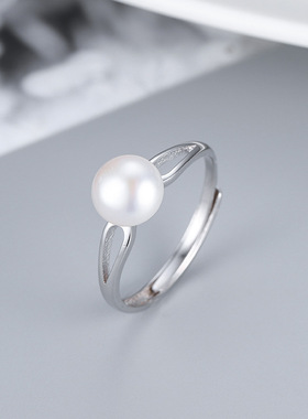 日系coss kokos925银新款简约轻奢指环可调节淡水珍珠戒指diy