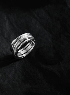 日系coss koko多层交叉戒指女s925银新款简约时尚小众设计感指环