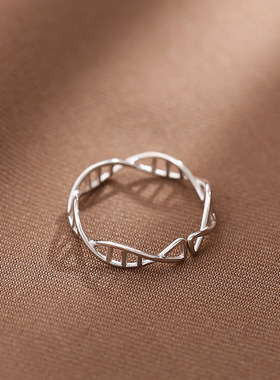 日系coss kokos925银交织几何戒指女潮dna螺纹戒指高级感气质