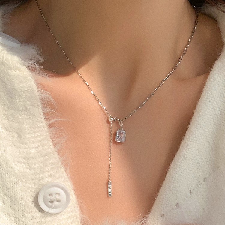 日系coss kokos925银方钻流苏圆珠项链女女生轻奢小众设计高级感
