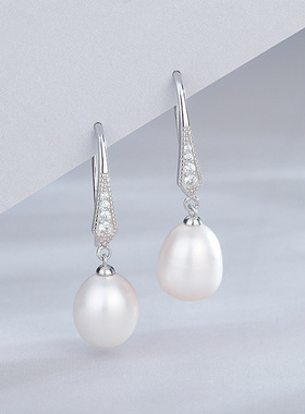 日系coss koko925银淡水珍珠长款耳环女欧美复古高级感耳勾耳饰