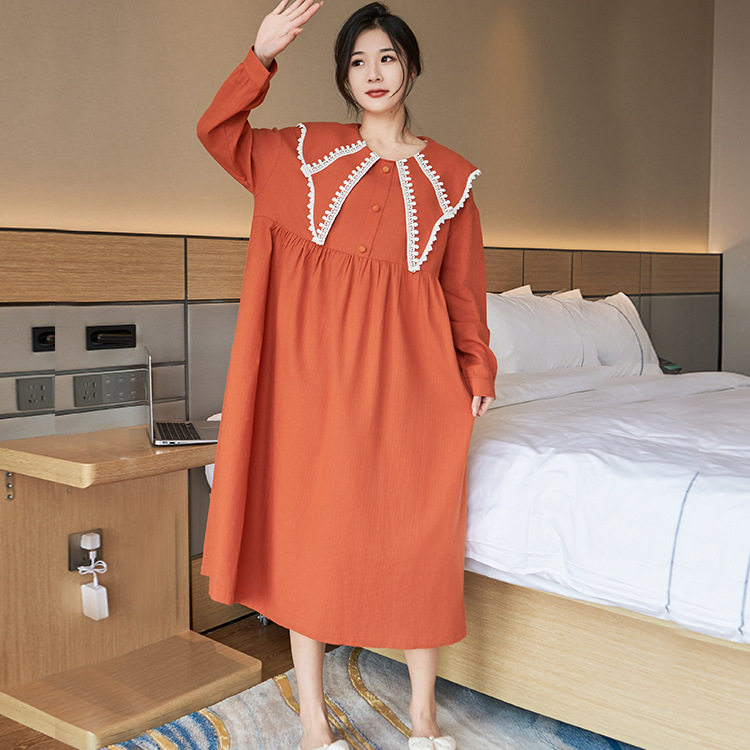 日系cherrykoko夏秋新款大码睡衣女士加大加肥家居服长袖宽松睡裙