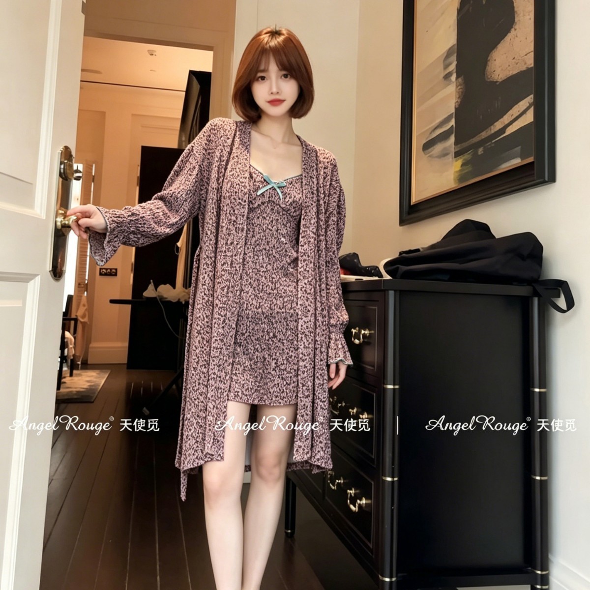 日系CherryKoko天使觅睡衣82050 性感吊带两件套睡裙女甜美碎花