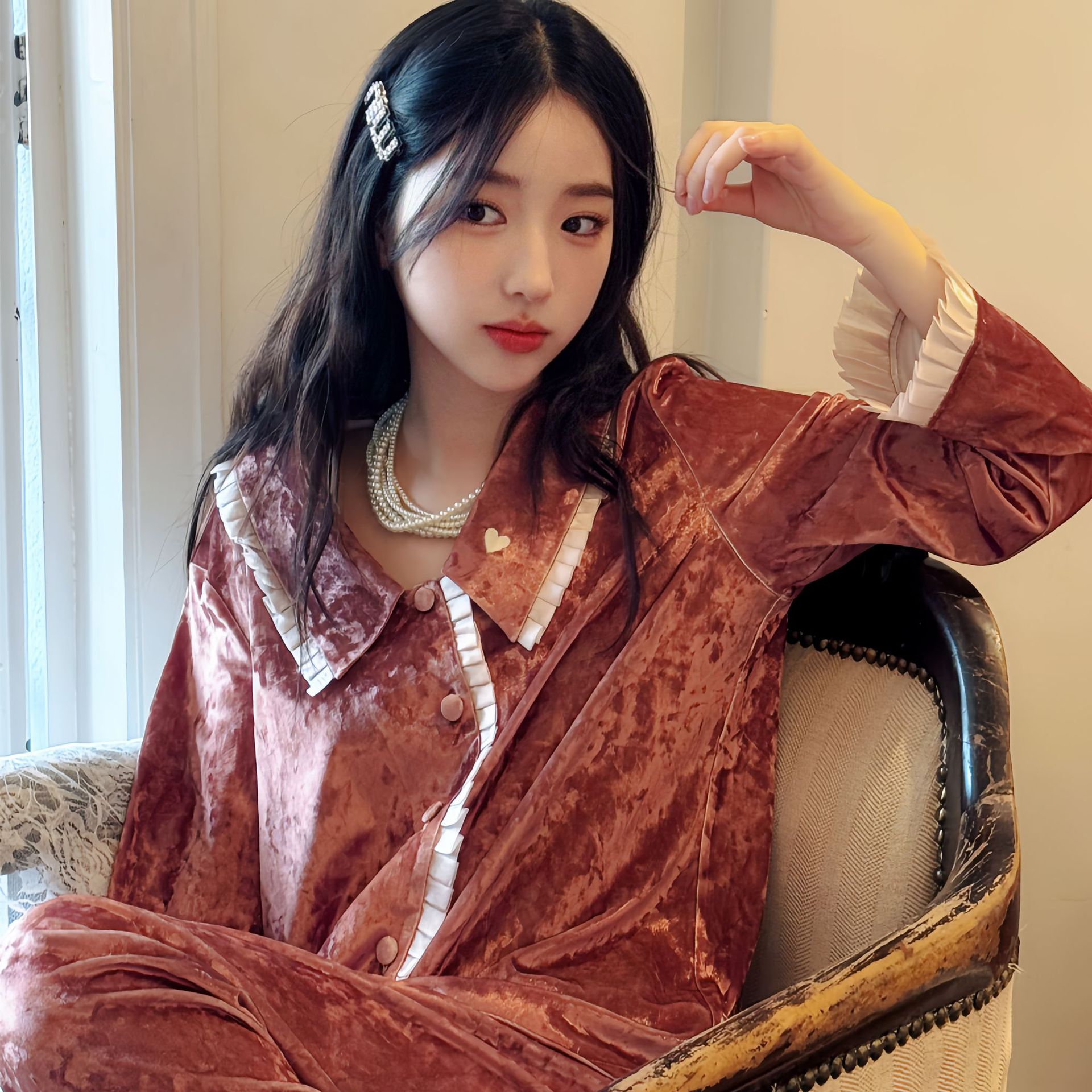 日系CherryKoko天使觅睡衣86081 新款金丝绒睡衣女两件套甜美风
