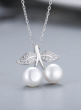 日系coss koko925银樱桃珍珠项链女夏季百搭可爱小清新锁骨链diy