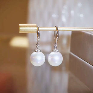 日系coss kokos925银大颗珍珠耳环女轻奢简约大气耳坠diy空托