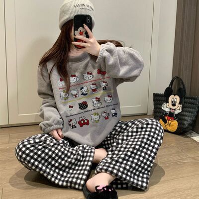 法国gentle motto米粒绒睡衣女秋冬季加厚保暖珊瑚绒可爱少女