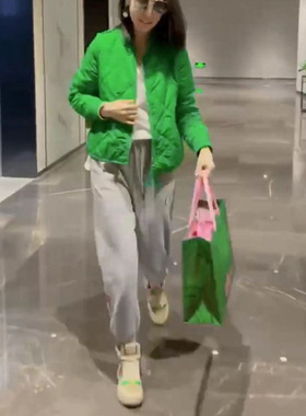 日系coss koko新款小个子轻薄菱格棉服+休闲卫裤减龄时尚女