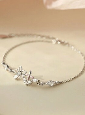 日系coss kokos925银森系小清新蝴蝶花朵手链女精致微镶锆石学生