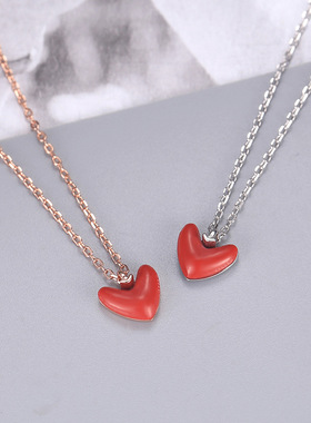 日系coss koko小红爱项链女百搭红松石爱心毛衣链圣诞节表白送