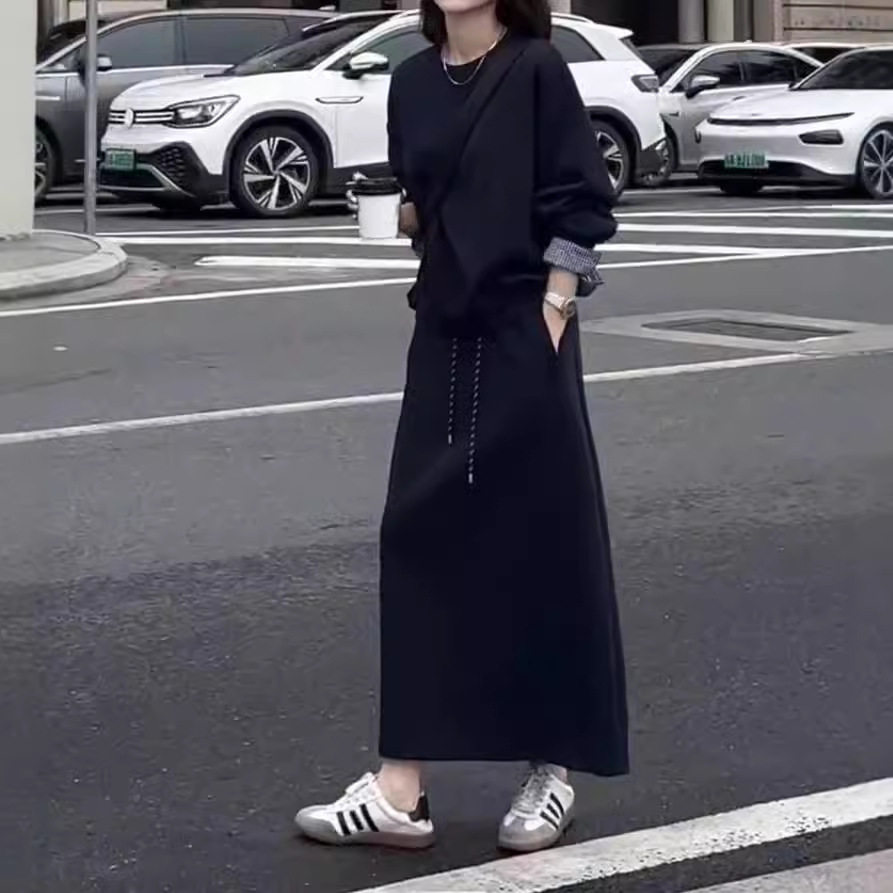 日系coss koko新款慵懒风圆领卫衣高腰显瘦半身裙两件套女