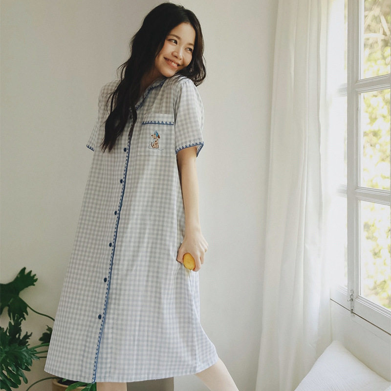 法国gentle motto格外59-少女睡衣夏季棉纱布可外穿大码短袖睡裙