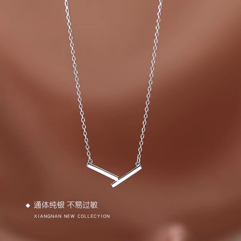 日系coss kokos925银线条项链女小众颈链光面v字交叉v型新款锁骨