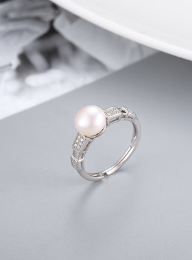 日系coss kokos925银潮人淡水珍珠戒指女微镶diy配件时尚百搭