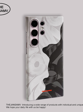 ins黑白笔刷适用三星S25ultra手机壳红色s24/s23/s22note20ultra半包硬壳韩国涂层菲林个性创意新款