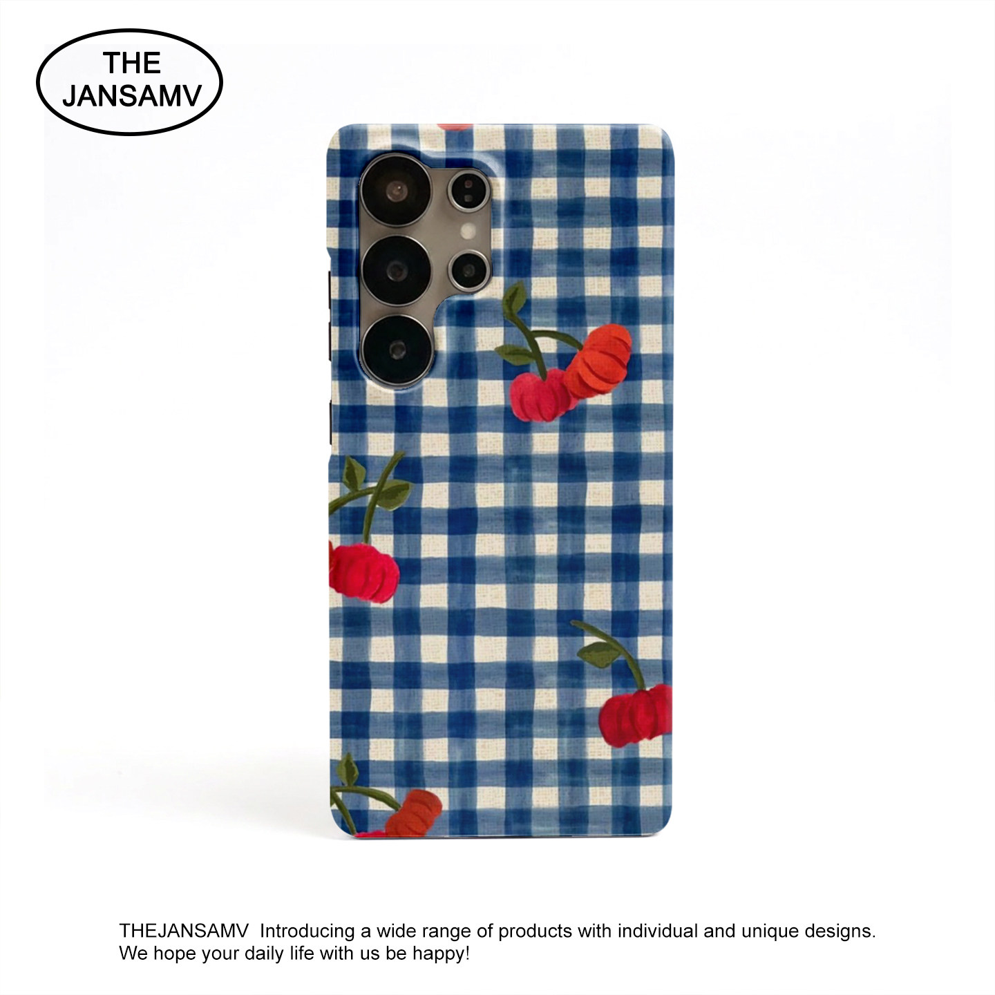 蓝格子红瓜高级感适用三星S25ultra手机壳s24/s23/s22note20ultra半包硬壳韩国涂层菲林个性创意新款