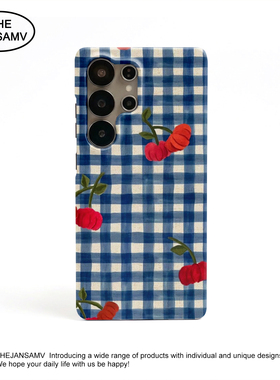 蓝格子红瓜高级感适用三星S25ultra手机壳s24/s23/s22note20ultra半包硬壳韩国涂层菲林个性创意新款