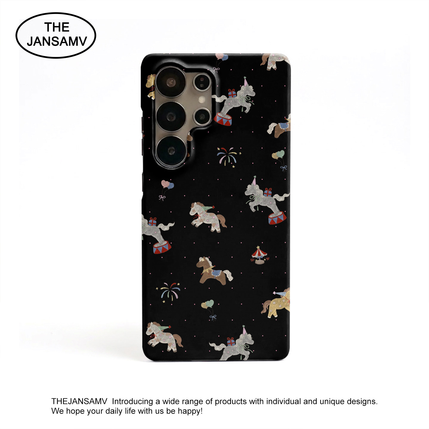 黑底小马平铺高级感适用三星S25ultra手机壳s24/s23/s22半包硬壳S26ultra磁吸二合一韩国涂层菲林个性创意