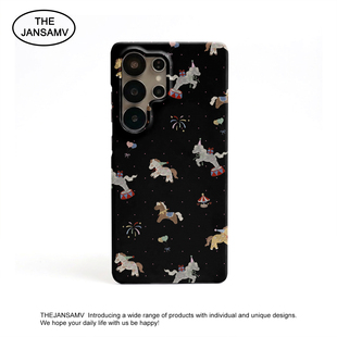 黑底小马平铺高级感适用三星S25ultra手机壳红色s24/s23/s22note20ultra半包硬壳韩国涂层菲林个性创意新款