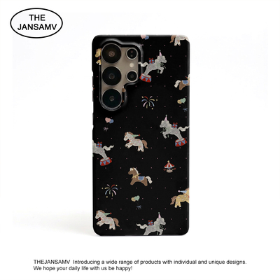 黑底小马平铺高级感适用三星S25ultra手机壳红色s24/s23/s22note20ultra半包硬壳韩国涂层菲林个性创意新款