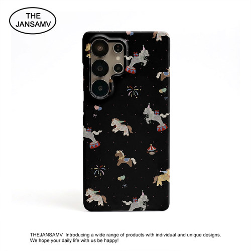 黑底小马平铺高级感适用三星S25ultra手机壳s24/s23/s22半包硬壳S26ultra磁吸二合一韩国涂层菲林个性创意