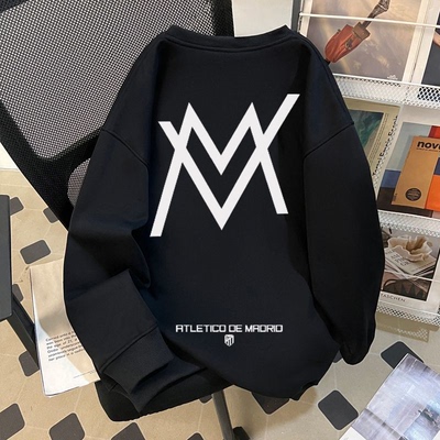 纯棉卫衣男加绒外搭时尚无帽圆领秋冬加绒加厚简约创意中式新款