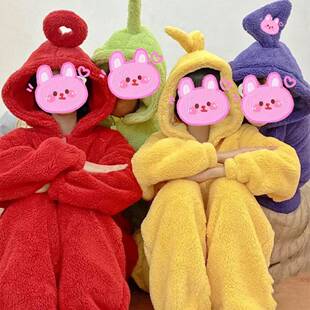 天线宝宝连体睡衣女冬季可爱卡通动漫搞怪可外穿家居服加厚珊瑚绒