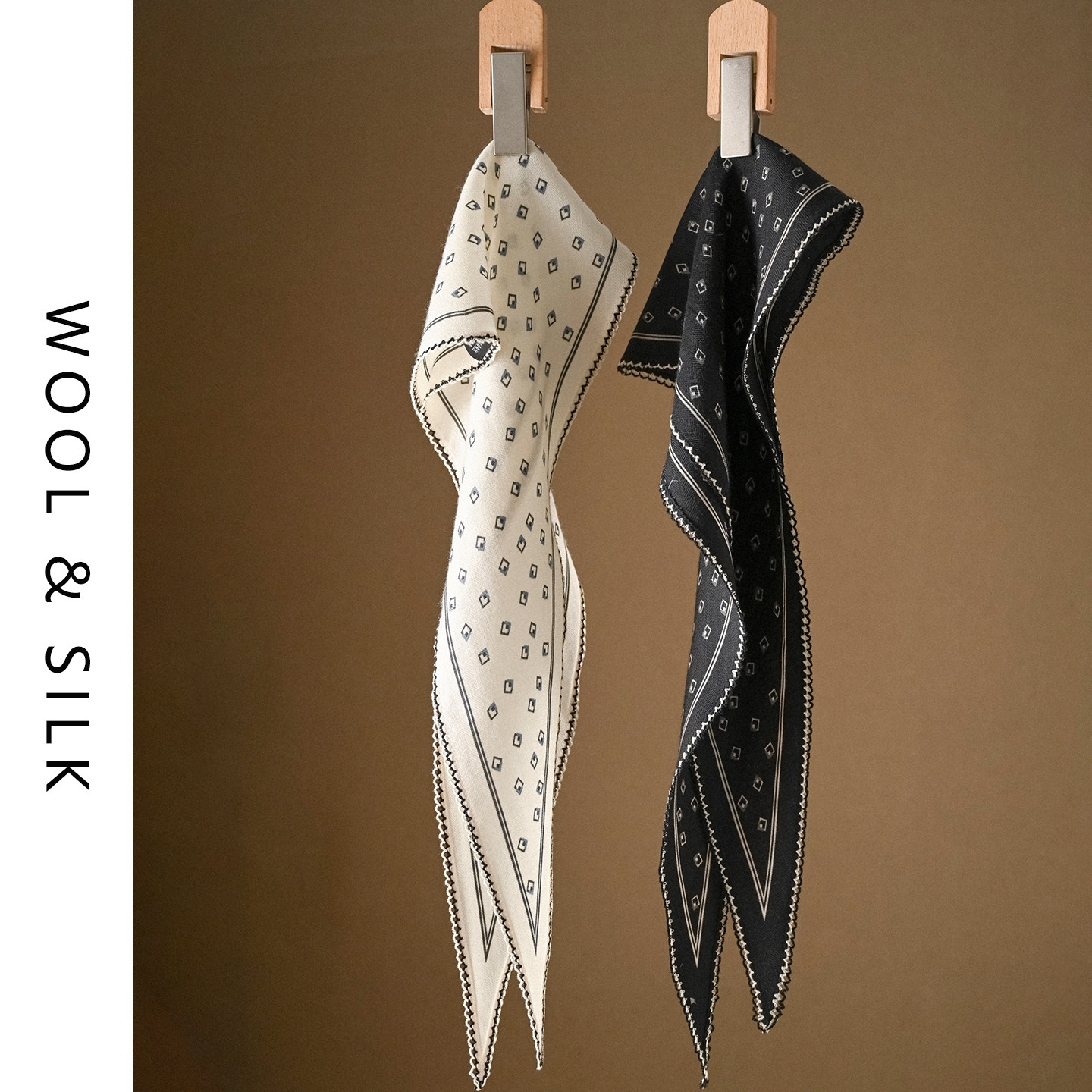 真丝羊毛菱形丝巾系脖高级感三角围巾女款2025新款护颈围脖秋冬季