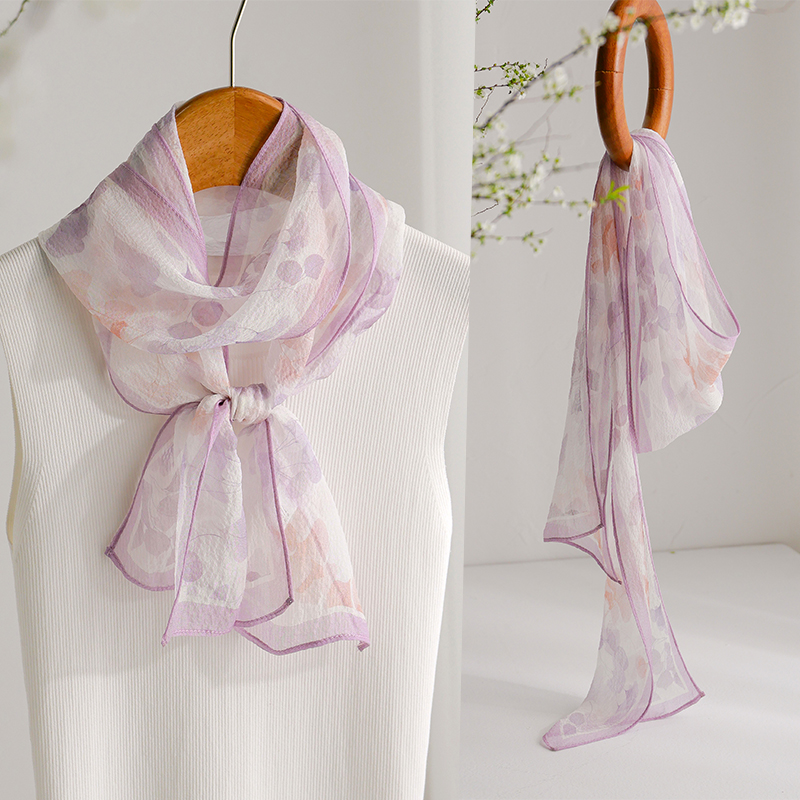 真丝小长条碎花丝巾女2025新款秋季薄款围巾护颈围脖妈妈纱巾春秋