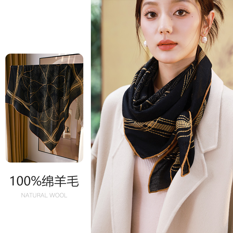 黑色纯羊毛围巾女2025新款冬季薄款披肩高级羊绒感丝巾大方巾围脖