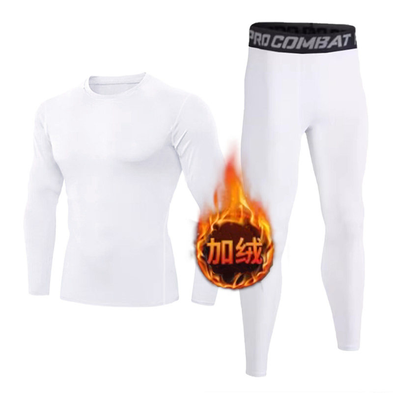 男士加绒健身套装冬季保暖运动内衣跑步训练透气速干紧身长袖长裤