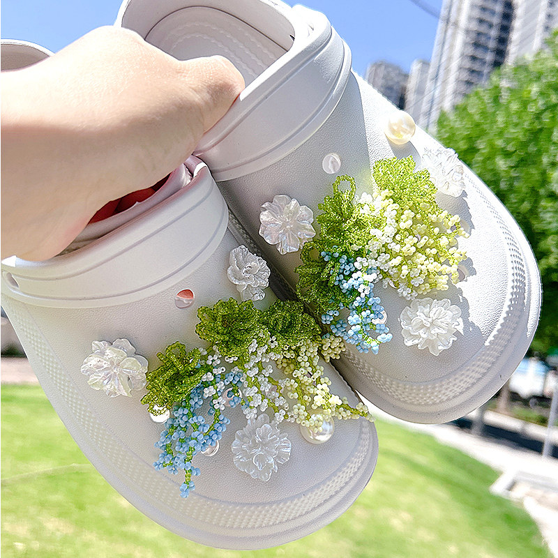 重工串珠藤蔓花开清新洞洞鞋配饰