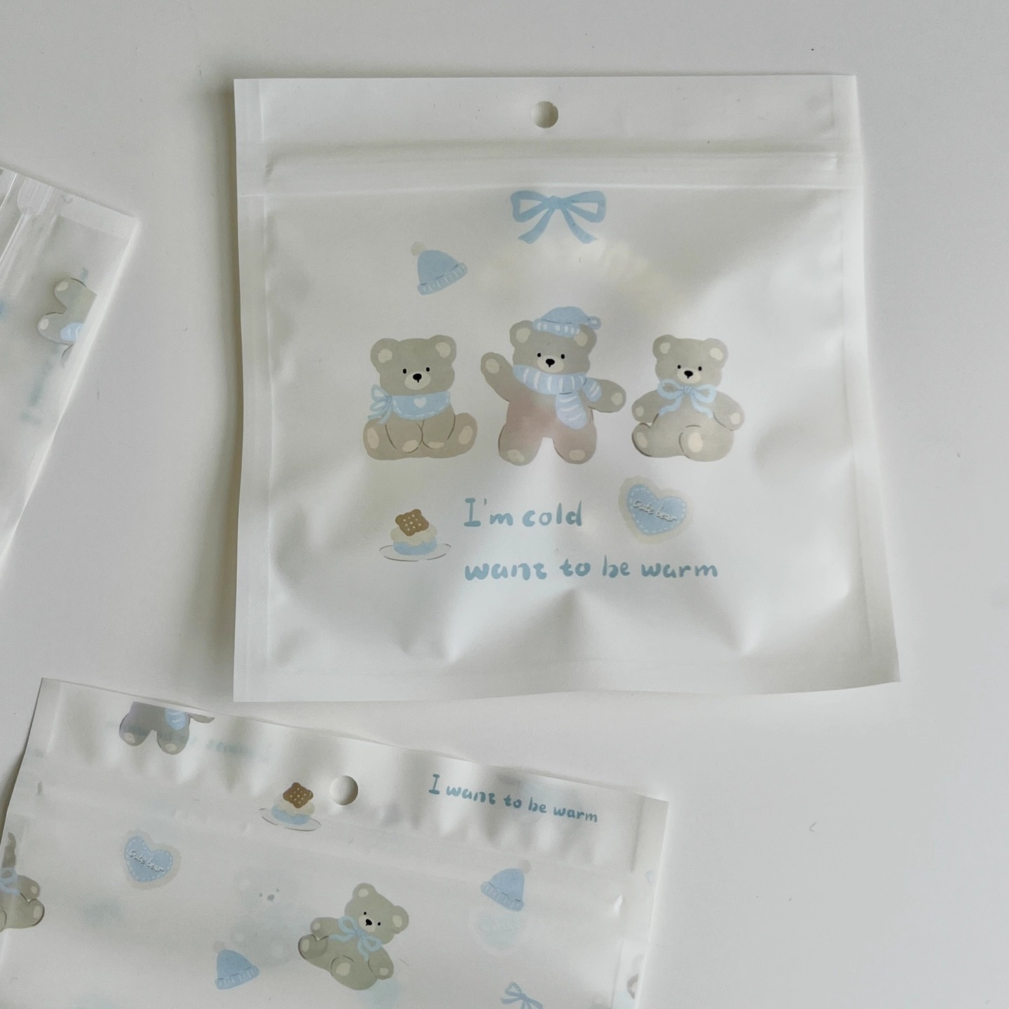 可爱小熊卡通自封袋女透明哑光塑料袋子礼品袋自封口夹链袋收纳袋