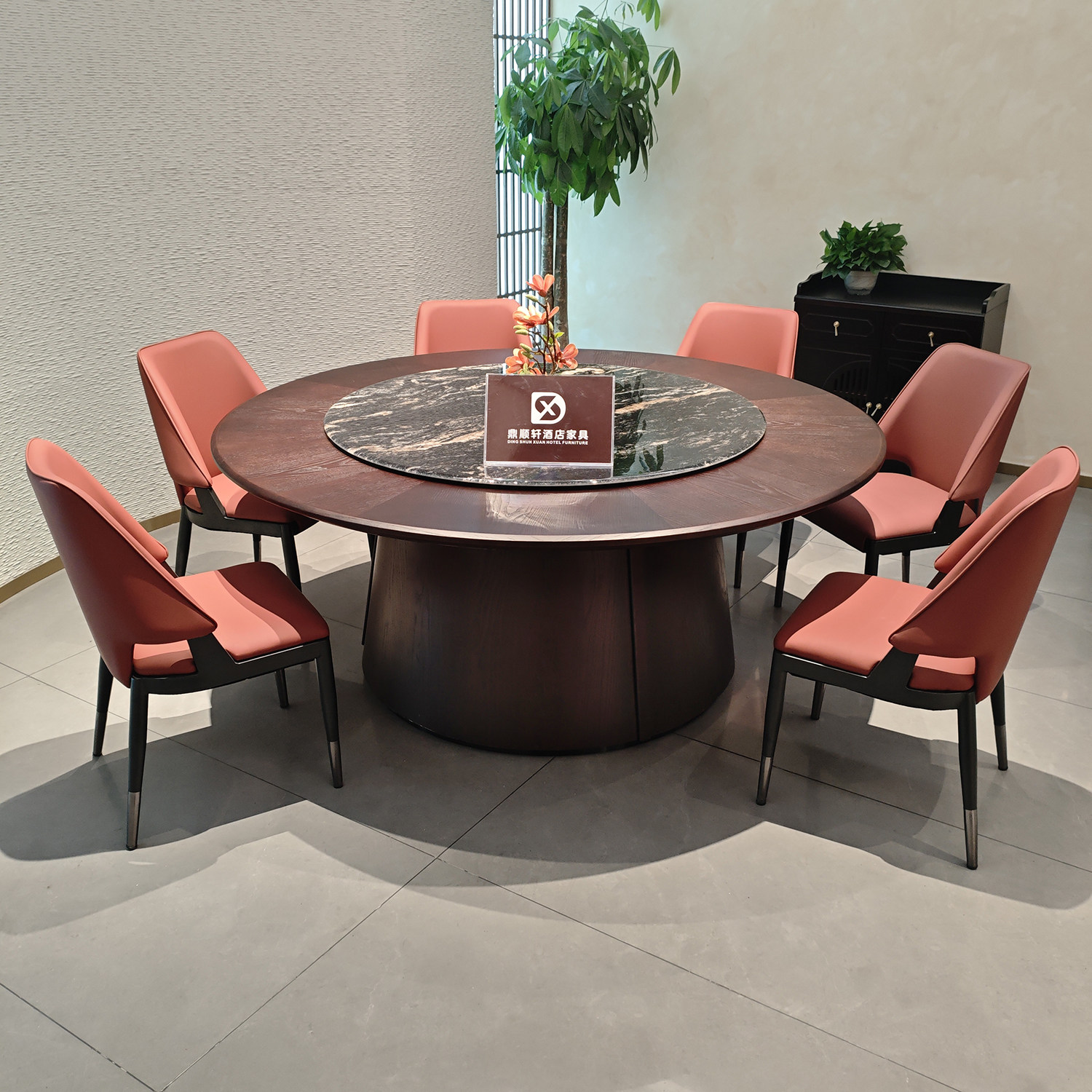 电动餐桌现代简约圆形实木酒店桌椅可定制洽谈桌椅组合大理石餐桌
