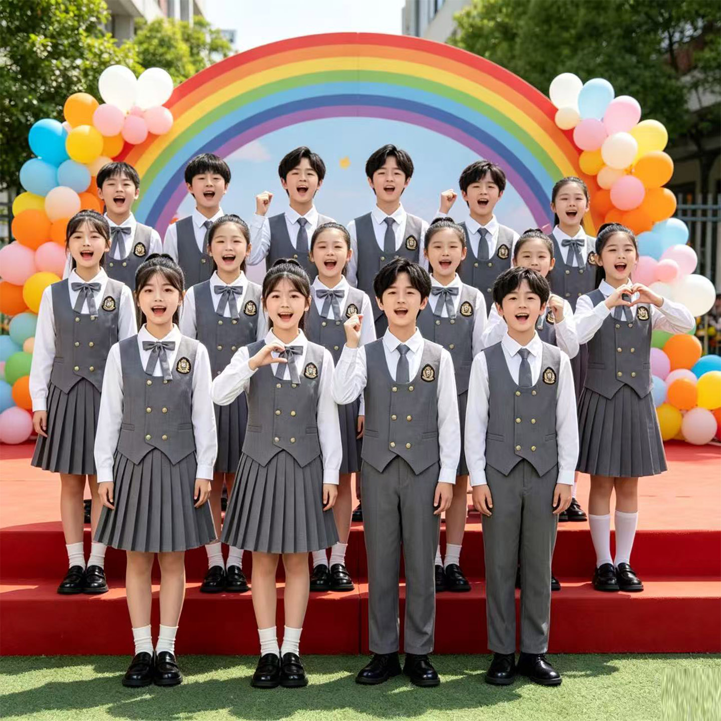 国庆儿童小学生合唱表演服装初中女童爱国朗诵演讲比赛演出服礼服
