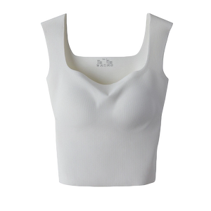冰丝宽肩带背心女夏季带胸垫外穿方领白色美背内搭舒适简约上衣