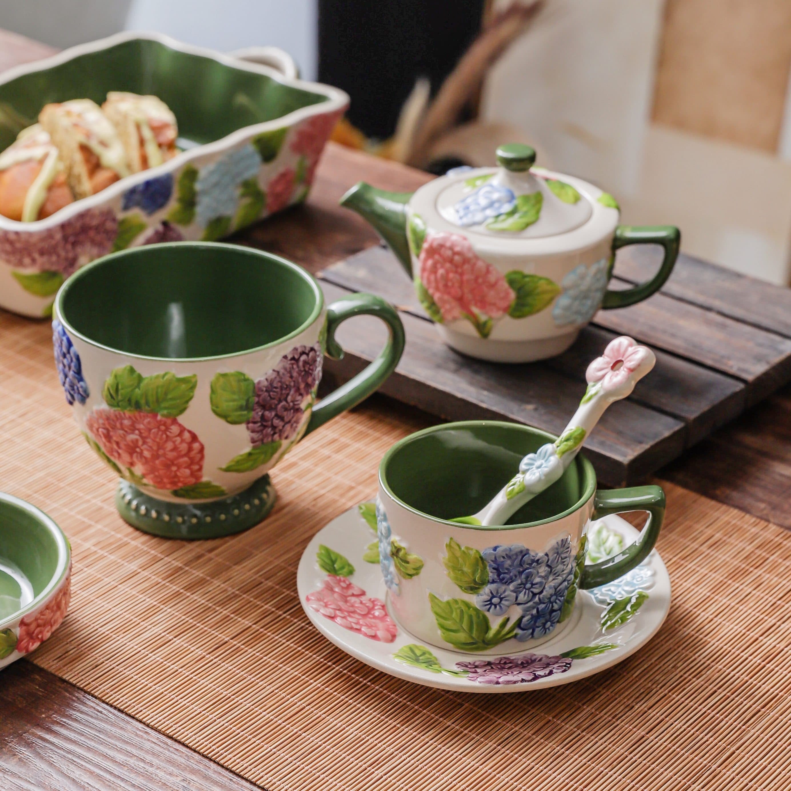 复古浮雕釉下彩陶瓷早餐杯马克杯坚果碟茶壶咖啡杯碟组合套系,餐饮具,碗,淘宝优惠券,粉丝福利购,淘宝优惠卷