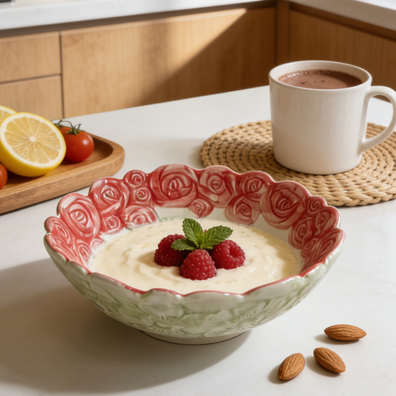 陶瓷浮雕玫瑰花手绘釉下彩水果沙拉点心汤碗意面蔬菜家用碗盆餐具,餐饮具,碗,淘宝优惠券,粉丝福利购,淘宝优惠卷