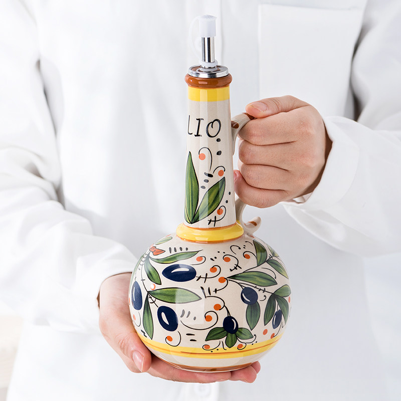 欧式特色克罗地亚釉下彩陶瓷油壶橄榄油瓶油醋瓶厨房调料瓶引流瓶,餐饮具,瓶/罐,淘宝优惠券,粉丝福利购,淘宝优惠卷